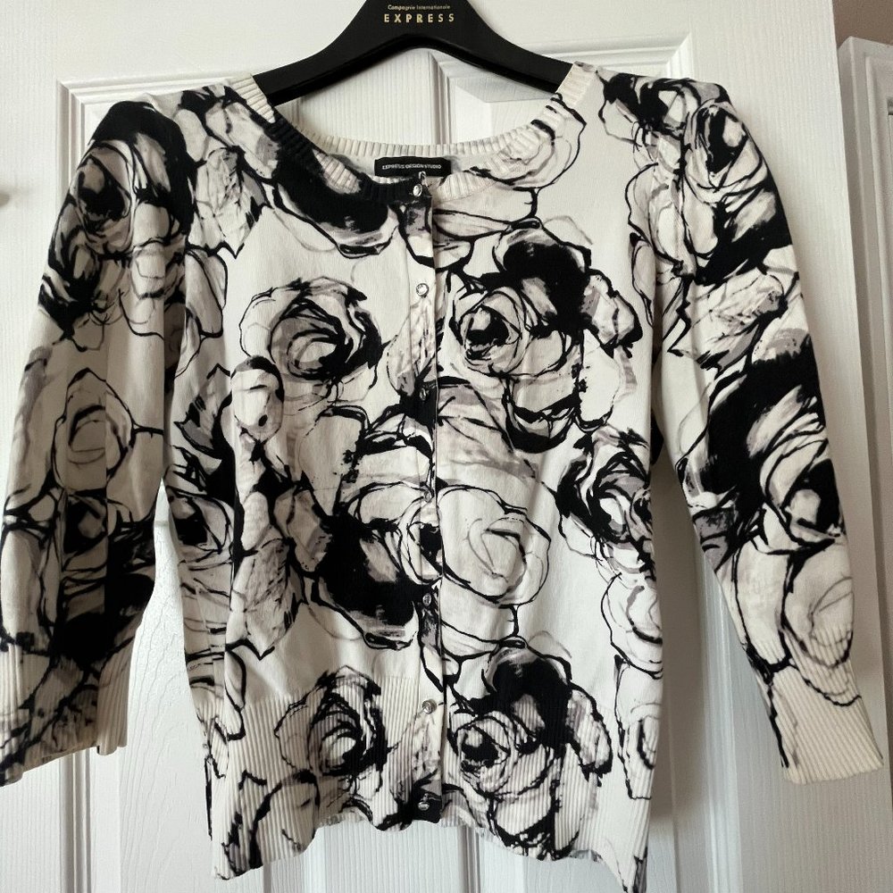 Express Black & White Floral Cardigan
